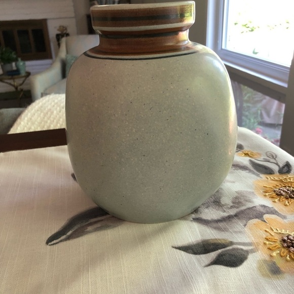 SOLD Lapid #181 Vase Signed By Batia Pottery Stoneware Light Blue with Stripes - Picture 2 of 6